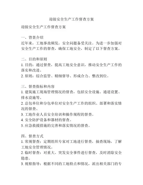 迎接安全生产工作督查方案
