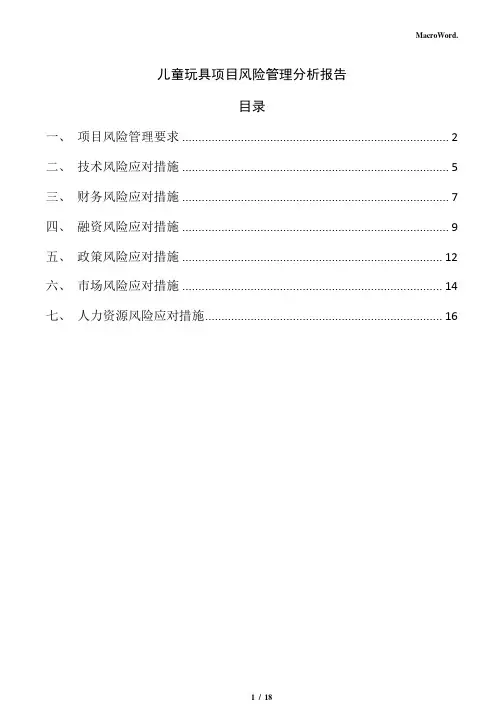 儿童玩具项目风险管理分析报告