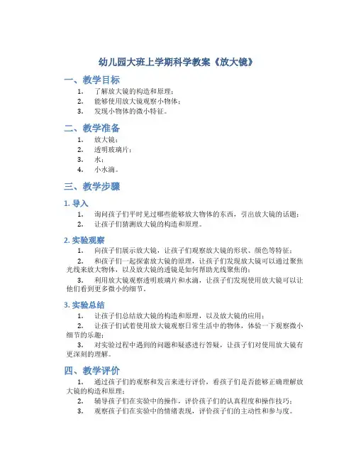 幼儿园大班上学期科学教案《放大镜》