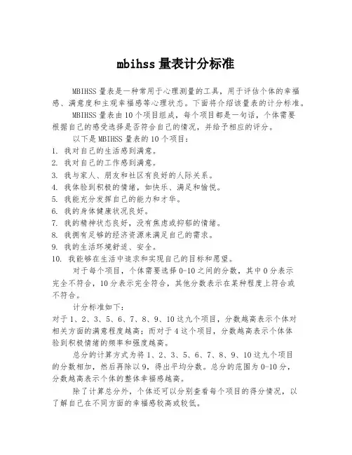 mbihss量表计分标准