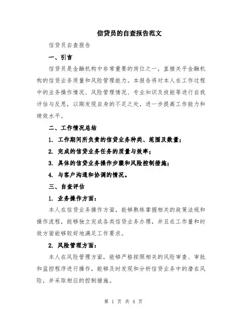 信贷员的自查报告范文