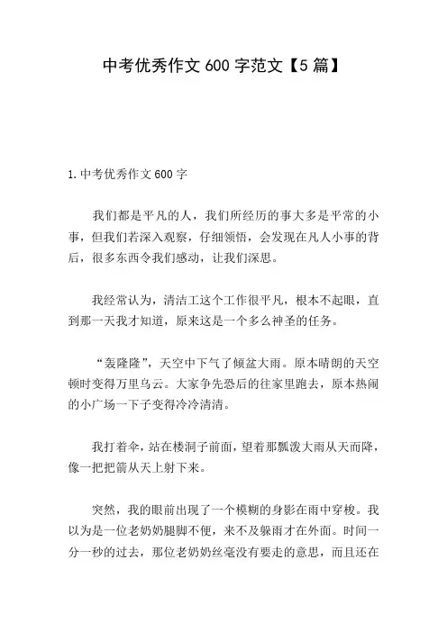 中考优秀作文600字范文【5篇】