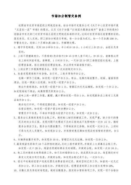 市场扣分制暂定条例(农贸市场)