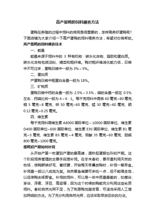 高产蛋鸭的饲料喂养方法