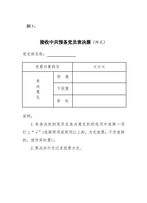 (完整word版)接收中共预备党员表决票(样式)