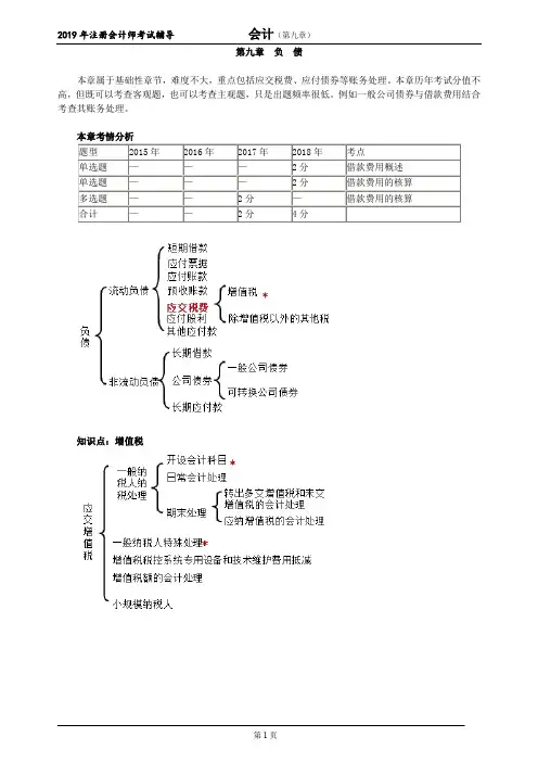 CPA 注册会计师 会计  分章节知识点及习题     第九章 负 债