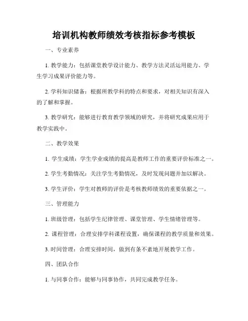 培训机构教师绩效考核指标参考模板