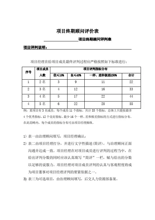 项目终期顾问评价表