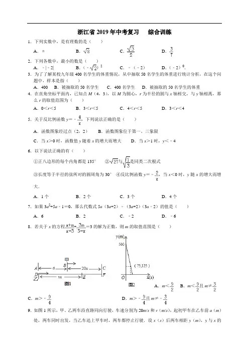 浙江省2019年数学中考复习   综合训练 含答案