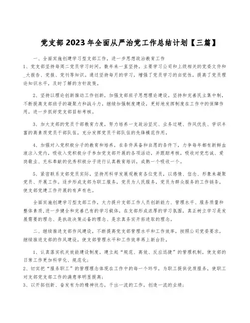 党支部2023年全面从严治党工作计划【三篇】
