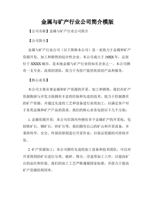 金属与矿产行业公司简介模版