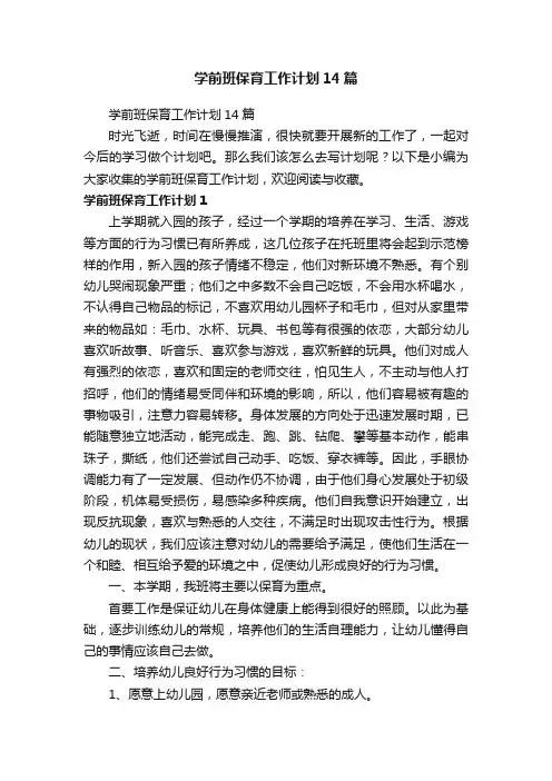学前班保育工作计划14篇