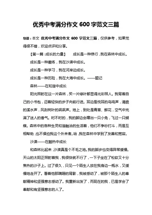 优秀中考满分作文600字范文三篇