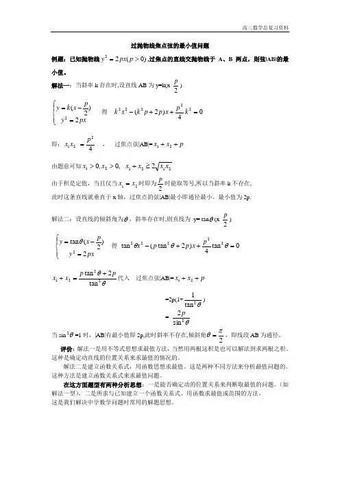过抛物线焦点弦的最小值问题