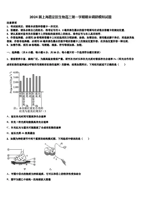 2024届上海嘉定区生物高三第一学期期末调研模拟试题含解析