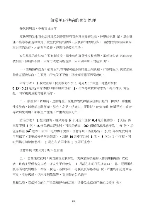 兔常见皮肤病的预防处理