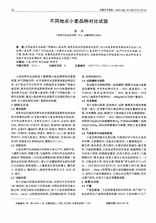 不同地点小麦品种对比试验