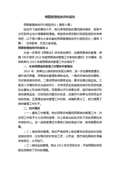 预算管理绩效评价报告范文（通用5篇）