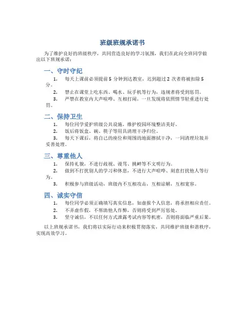 班级班规承诺书