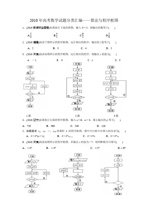 2010年高考数学试题分类汇编算法与程序框图