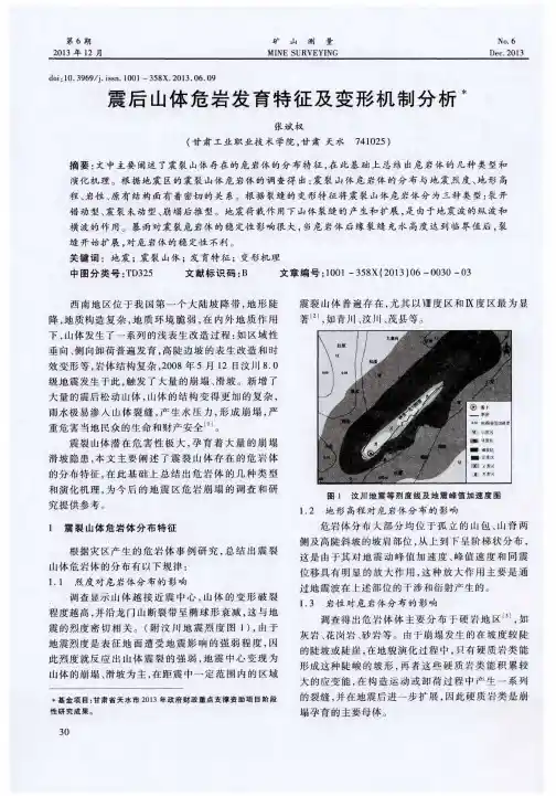 震后山体危岩发育特征及变形机制分析