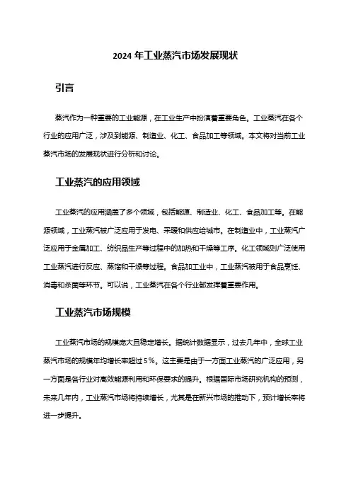 2024年工业蒸汽市场发展现状