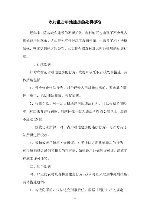农村乱占耕地建房的处罚标准