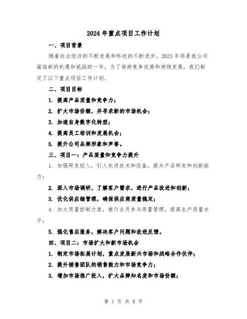 2024年重点项目工作计划(3篇)