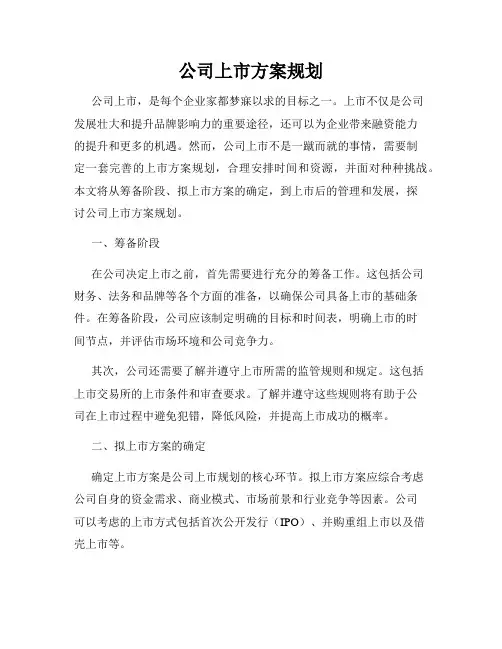 公司上市方案规划
