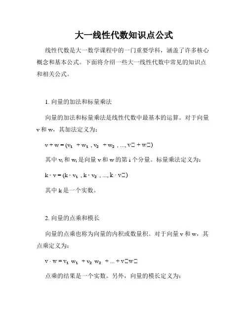 大一线性代数知识点公式