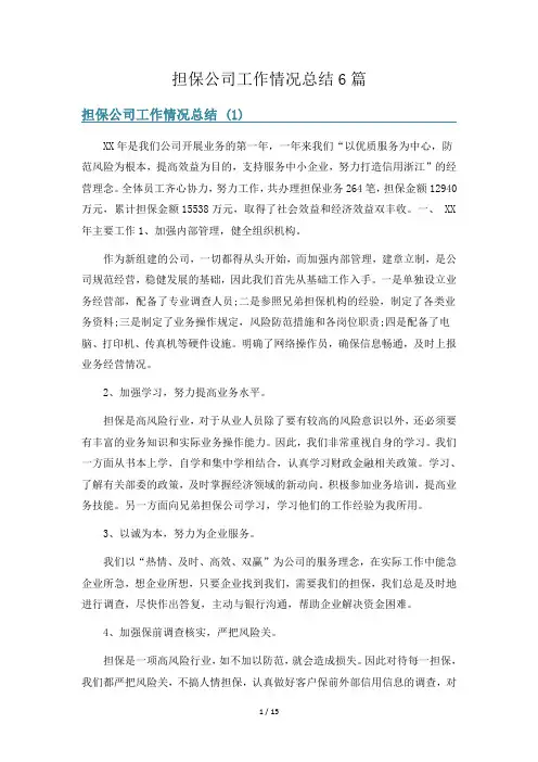 担保公司工作情况总结6篇