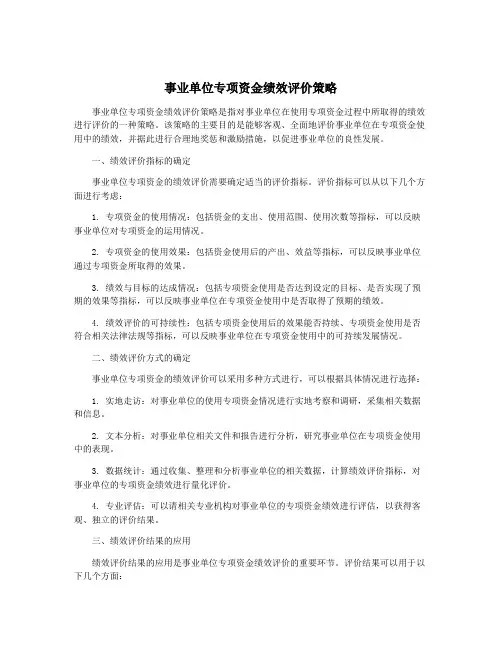 事业单位专项资金绩效评价策略