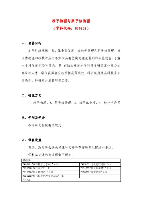 粒子物理与原子核物理 (学科代码：070202)