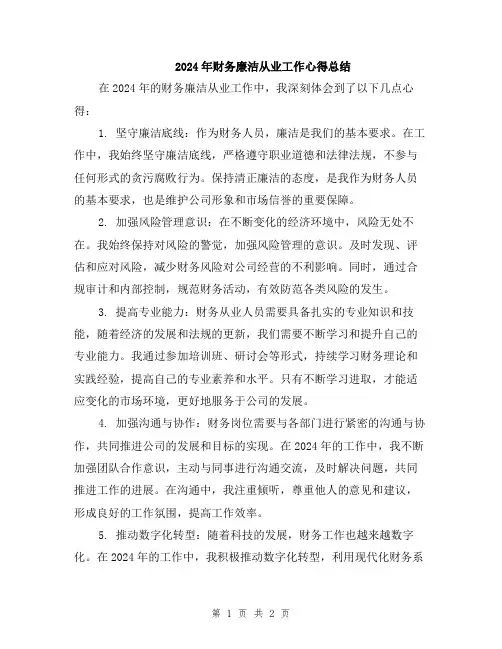 2024年财务廉洁从业工作心得总结