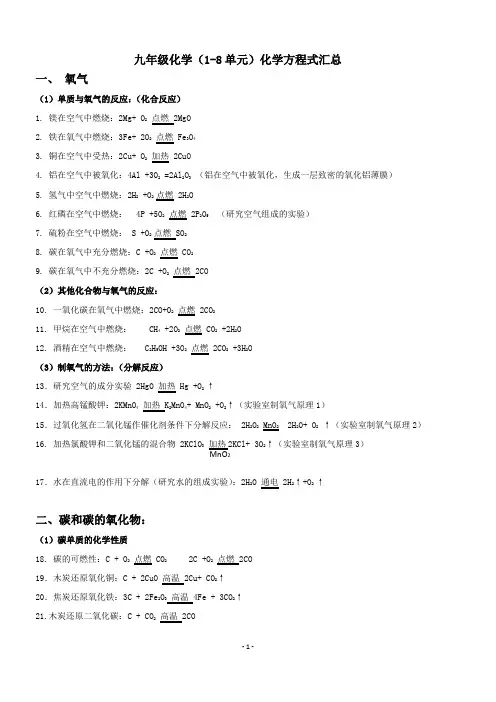 1-8单元化学方程式默写