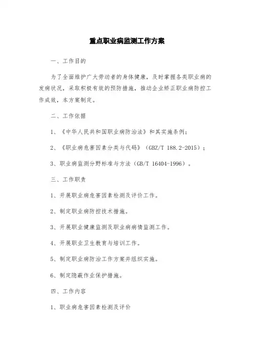 重点职业病监测工作方案