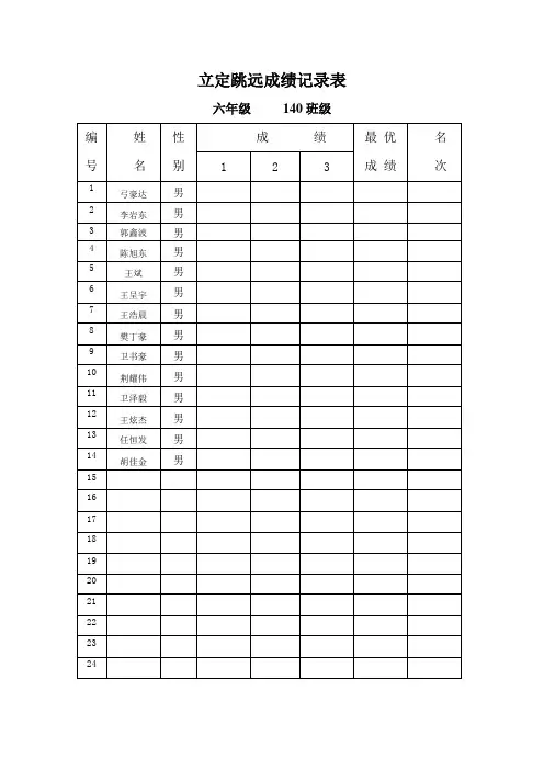 立定跳远成绩记录表