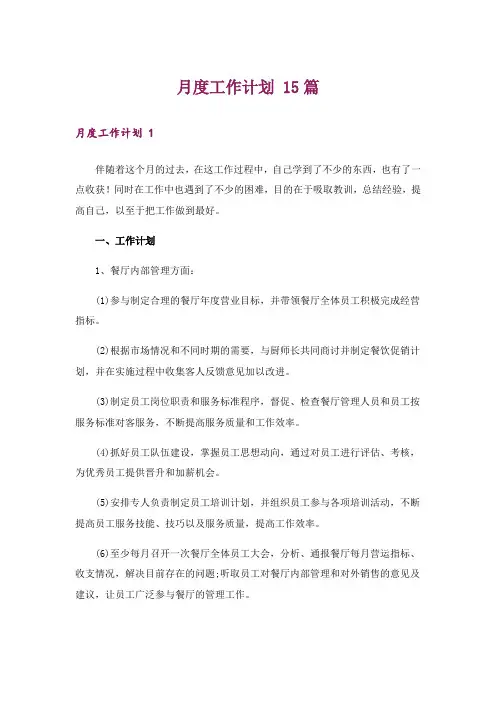 月度工作计划 15篇
