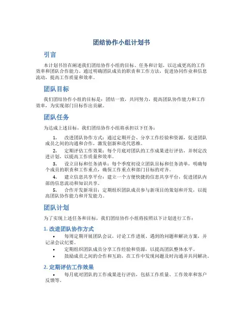 团结协作小组计划书