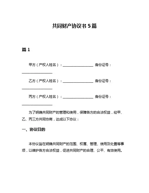 共同财产协议书5篇