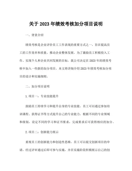关于2023年绩效考核加分项目说明