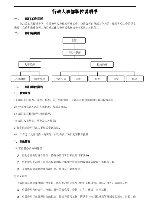 行政人事部岗位说明书