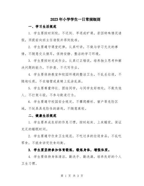 2023年小学学生一日常规细则