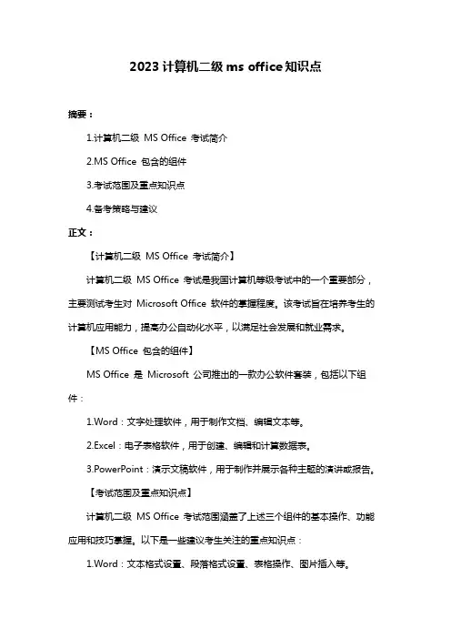 2023计算机二级ms office知识点