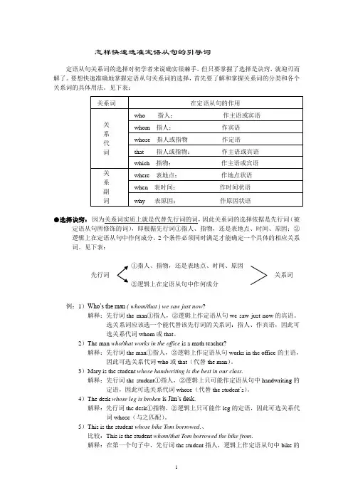 怎样快速选准定语从句的引导词