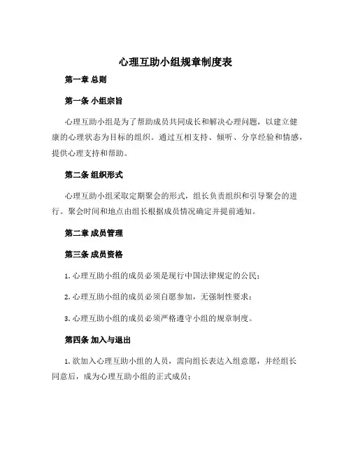 心理互助小组规章制度表