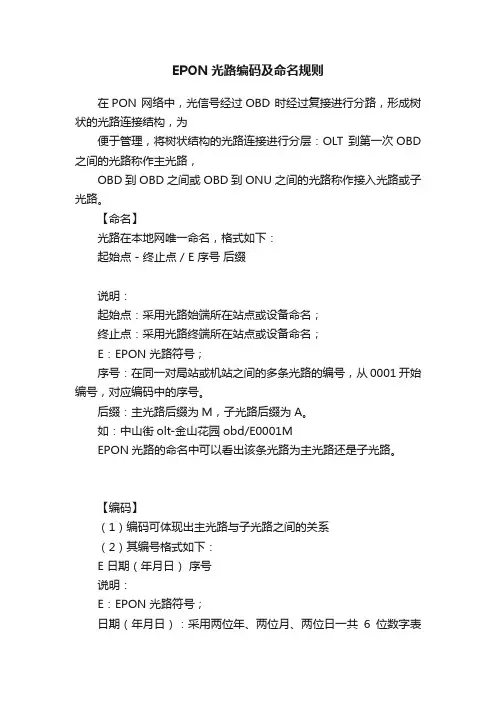 EPON光路编码及命名规则