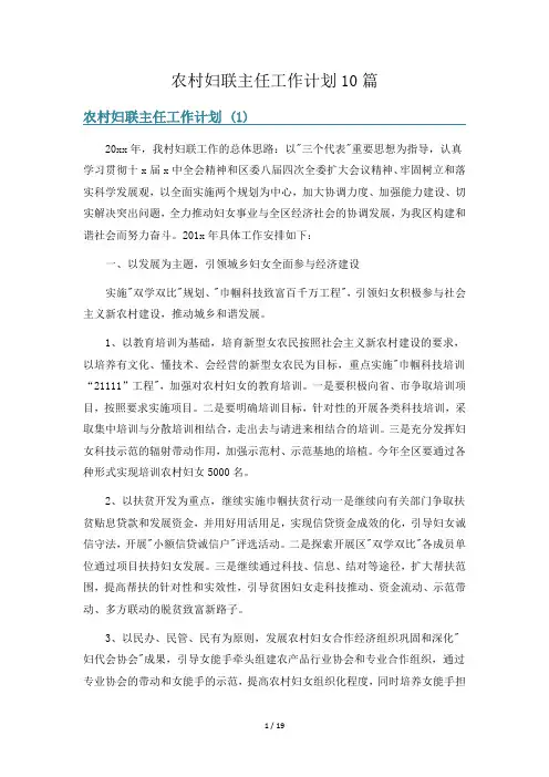 农村妇联主任工作计划10篇
