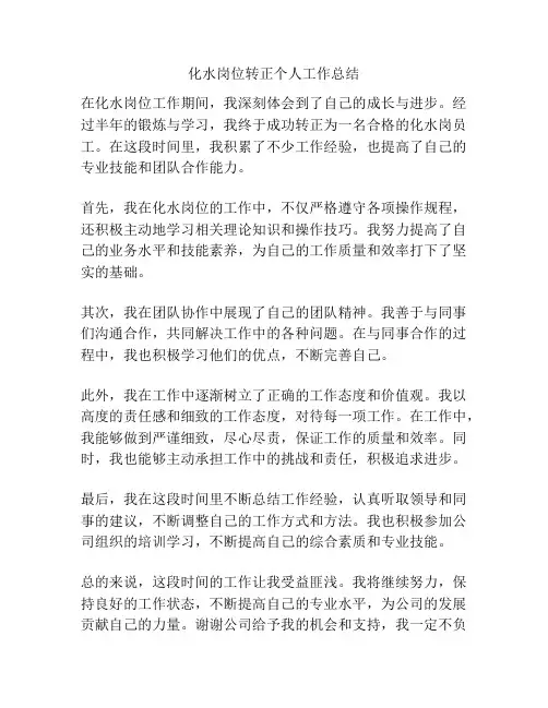 化水岗位转正个人工作总结