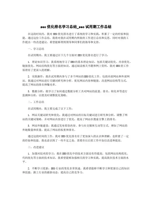 seo优化排名学习总结_seo试用期工作总结